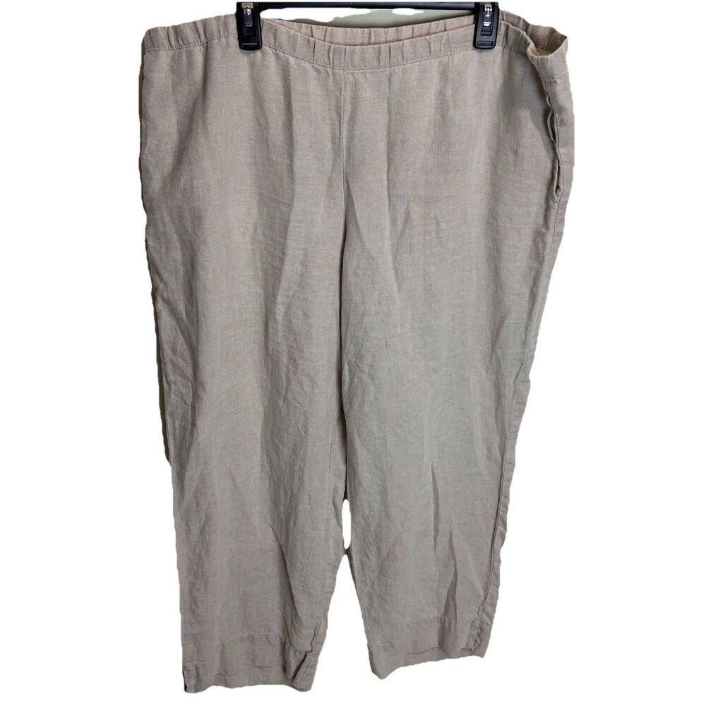 J Jill Love Linen Tan Relaxed Wide Leg Pants Ankle Crop Pockets XLT‎ Langenlook